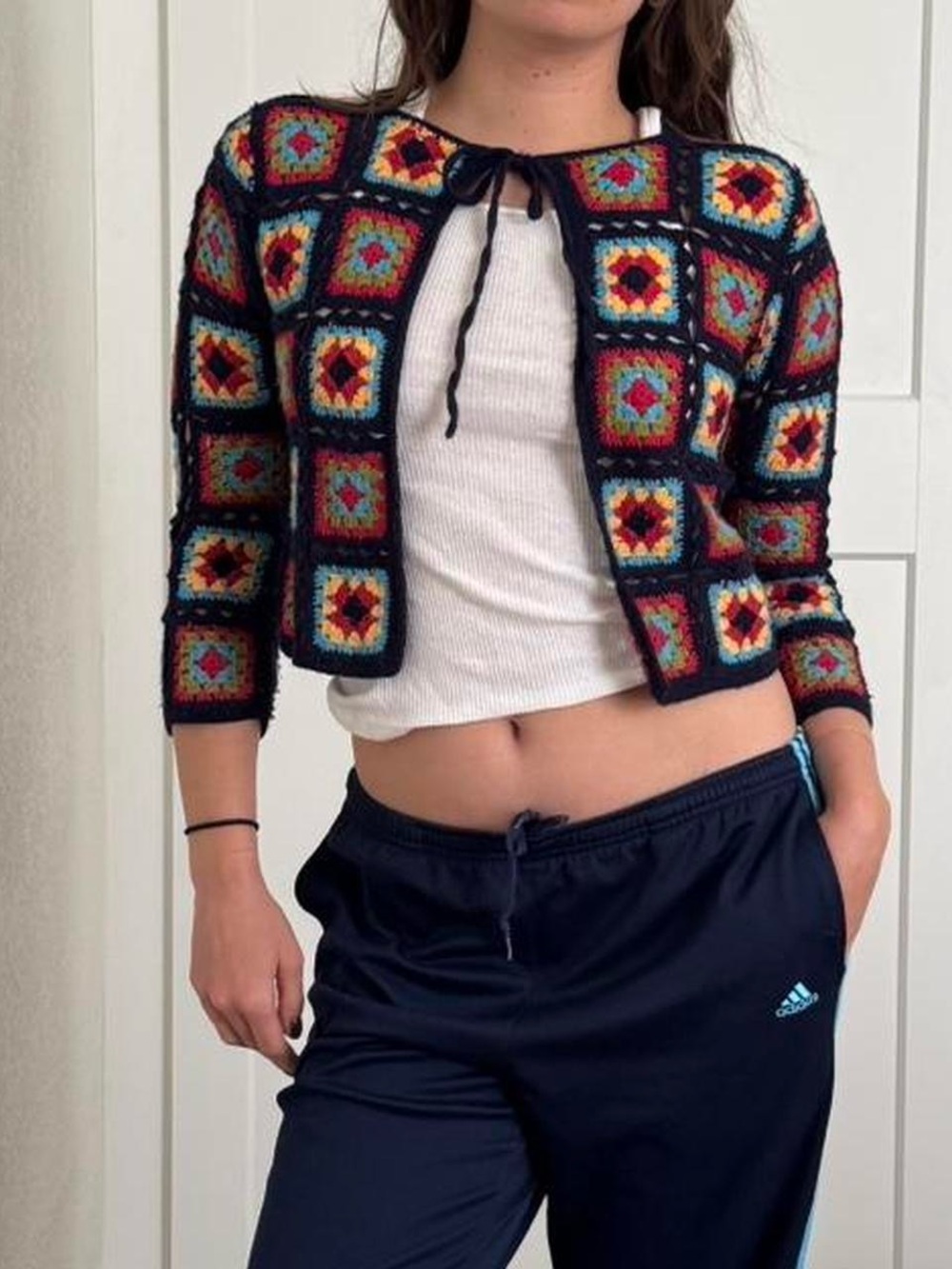 Vintage Tie Front Crochet Bolero / Sweater Top